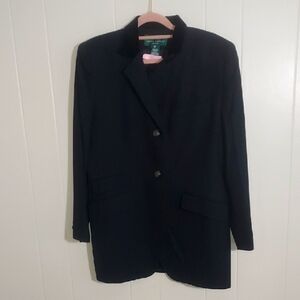 Vintage Ralph Lauren Blazer 10P Black, Velvet Collar, Horse Buttons Equestian